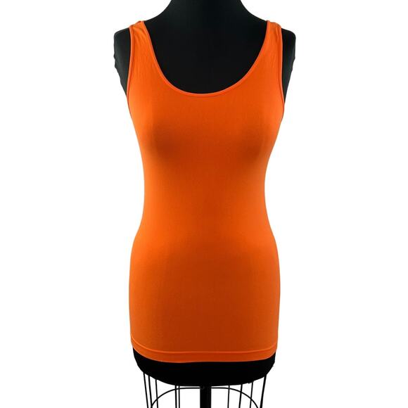 NikiBiki Seamless Tank Top Orange Sleeveless Scoop Neck Jersey Stretch Size OS - Picture 1 of 9